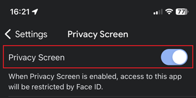 The Google authenticator privacy screen
